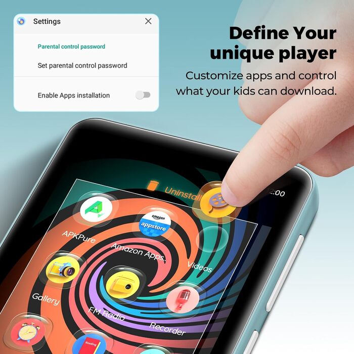 MP3 плеєр 160GB з Bluetooth та WiFi, Android плеєр для дітей з сенсорним екраном 4