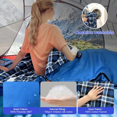 Спальний мішок WKFAMOUT Ultralight Flanell для дорослих, 220x80 см, блакитний. Підходить для кемпінгу, подорожей, літа. Легкий, компактний, машинного прання.
