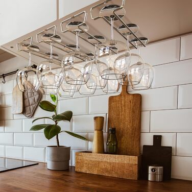 Підставка для винних келихів на ніжці DecoBros, хром, 2 шт. - Single Rail Wine Glass Rack