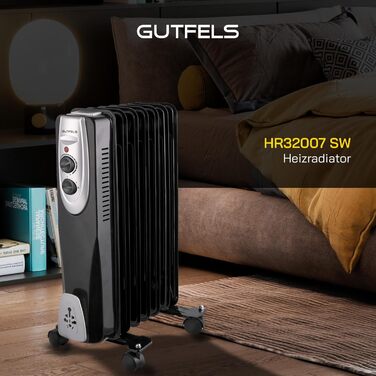 Електричний масляний радіатор Gutfels HR 32007 sw | 3 режими нагріву | 7 ребер | 1500 Вт | Чорний колір