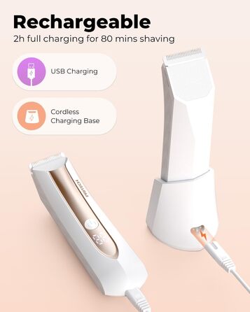 Електричний жіночий тіло-тример PRITECH для бікіні. Вологозахищений (IPX7), USB, з зарядною станцією