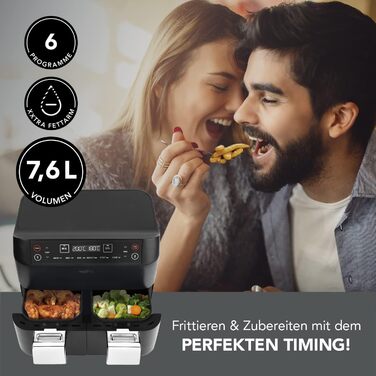 MAXXMEE аерофритюрниця з двома кошиками 7,6 л, цифрова, 2400 Вт, 6 програм, одночасне приготування двох страв