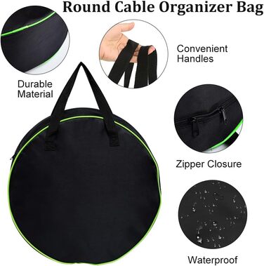 Cartlant 2 Pack Charging Cable Bag Electric Vehicle, Waterproof Cable Bag Camping Extension Cord Organizer Round, Portable EV Storage Bag Large for Garden Accessories, Hoses, E-Car
