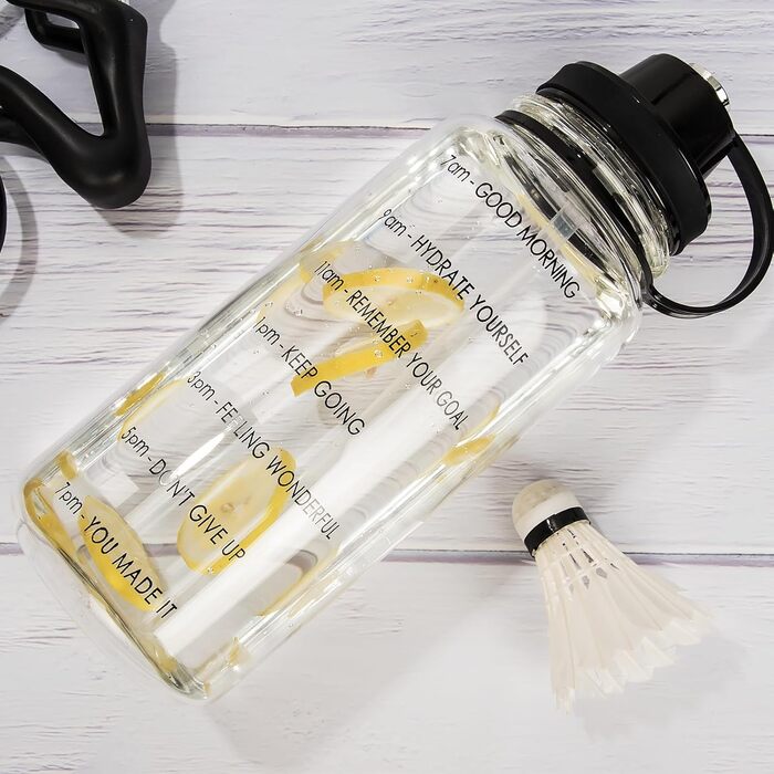 2 Liter Glass Water Bottle with Straw and Time Marker, Motivational Water Bottle with Neoprene Sleeve, Large 2L Glass Bottle for Fitness, Home, and Office, Leak-Proof, BPA-Free