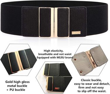 Жіночий еластичний широкий пояс для талії з пряжкою з металу, 7.5 см, чорний (для обхвату 32'-35')