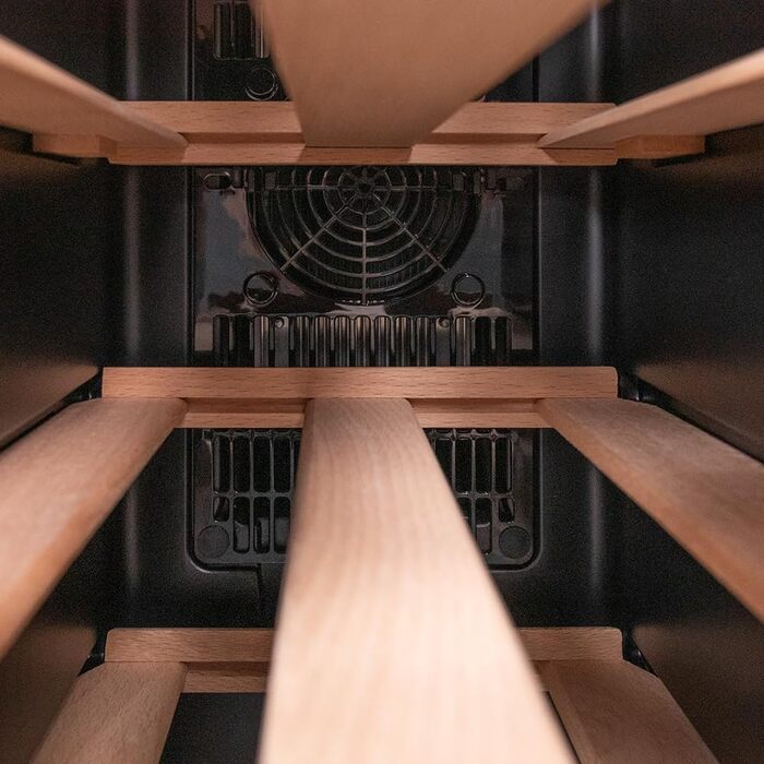 Cecotec Bolero GrandSommelier 830 CoolWood Wine Refrigerator, Thermoelectric, Quiet and High Performance, Adjustable Temperature: 8-18ºC, Touch Control Panel, Displays, Eco-friendly. (12 Bottles, Stainless Steel + Wood)