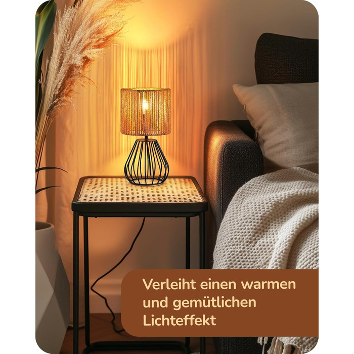 EDISHINE Настільна лампа, сучасний індустріальний дизайн, цоколь E14, вінтажна, для спальні/вітальні, бежево-чорна (тканинний кабель + чорний)