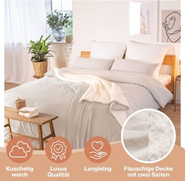 Плед Blumtal Premium Sherpa з м'якої шерсті, 230x270 см, сертифікат Oeko-Tex, теплий та пухнастий, для дивану, колір: Молочний (Taupe)