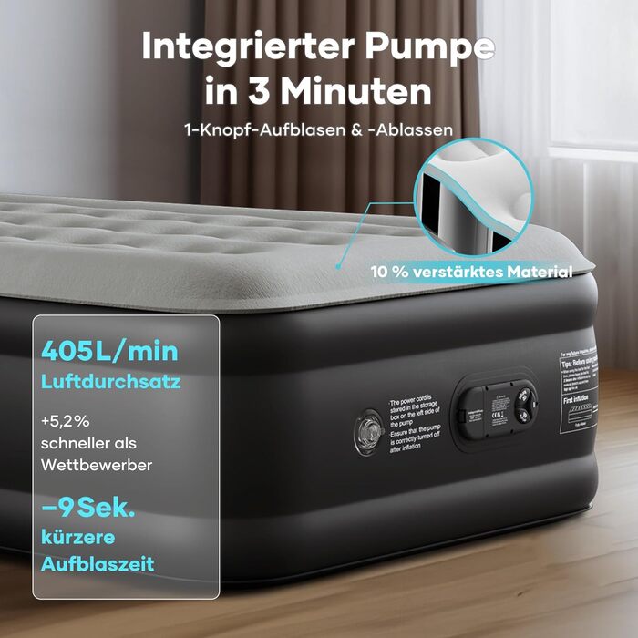 Надувний матрац OlarHike для кемпінгу та дому - 200x90x46 см, самонадувний, з помпою, 1-місний XL