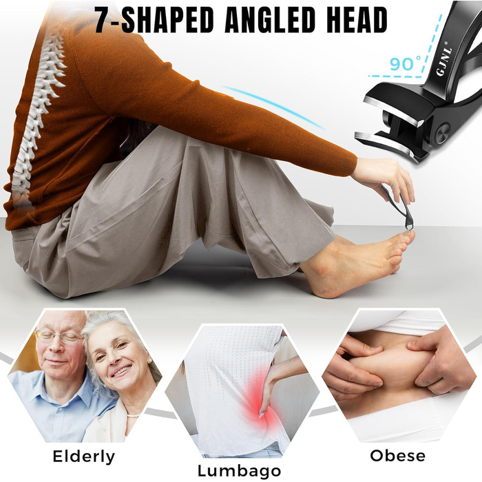 Нігтеріз для літніх людей та товстих нігтів, 16 мм/37 мм ширина отвору, міцний нігтеріз для чоловіків з товстими нігтями, 45° кут заточування, вигнута леза, для видалення врослого нігтя (чорний)