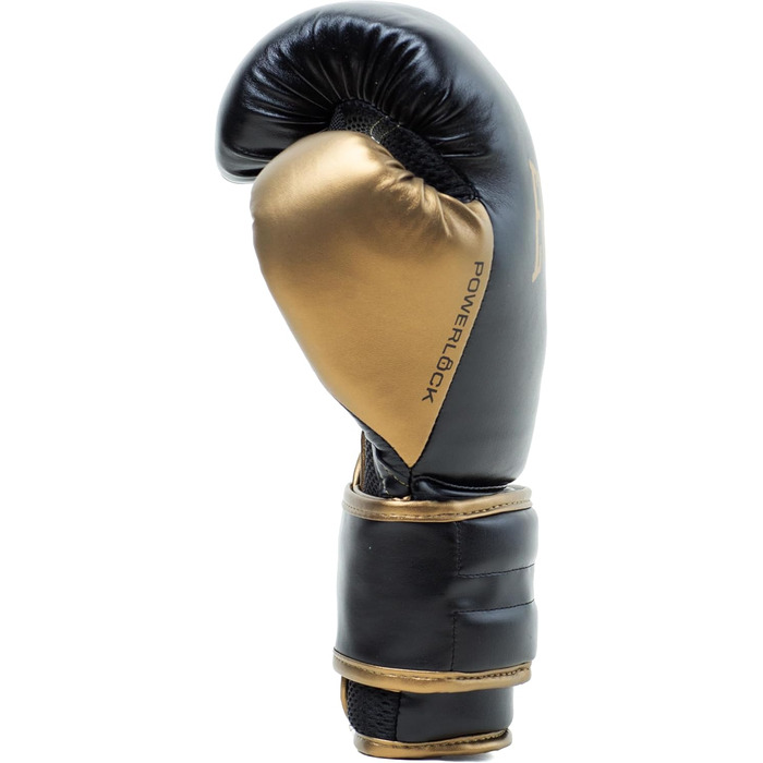 Боксерські рукавички Everlast Powerlock 2R, 12 oz, чорний/золотий – для спарингу, тренування на боксерському мішку, з підтримкою зап'ястя, 4-шаровий шар, оригінальна екіпіровка Everlast