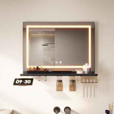 Дзеркало для ванної кімнати SONNI з підсвічуванням 60x40 см, IP44, білий (70x50 см, темно-сірий + рамкове підсвічування)