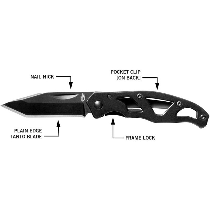 Gerber folding knife with plain edge blade and pocket clip (Mini Tanto 5.4 cm)