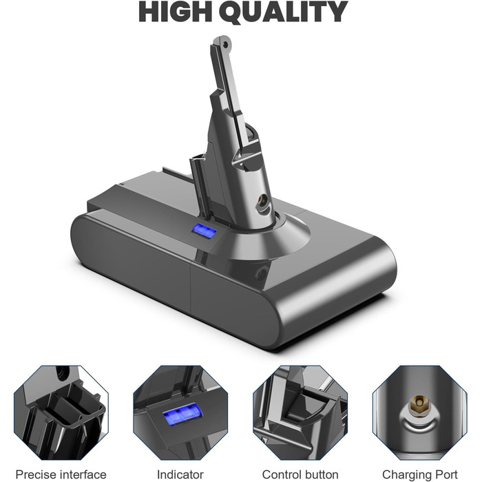 Акумулятор для пилососа Dyson V8 (6.0Ah) – замінник оригінального акумулятора Dyson V8, сумісний з моделями Absolute, Animal, Filter, Motorhead, Fluffy, V8-1