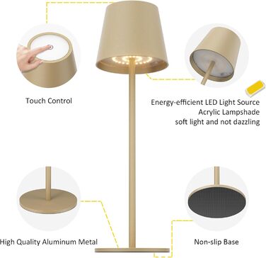 LED настільна лампа K-Bright з регулюванням яскравості, акумуляторна, бездротова, 3000K/4000K/6000K, 3 колірні температури, USB-C, IP54, вологостійка, чорна, 1 шт.