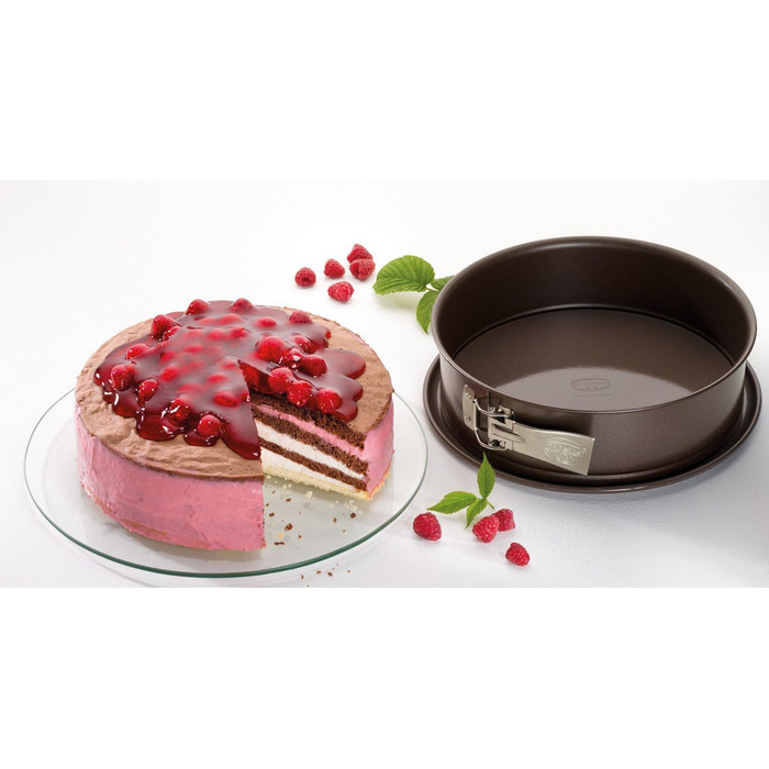 Dr. Oetker Springform Ø 26 cm, cake pan from the Back-Edition series with an enamel serving base, round steel cake pan with non-stick coating (color: brown), quantity: 1 piece
