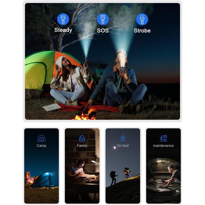 Сонячний павербанк 26800 mAh з 4 кабелями, USB-C, Qi, LED-ліхтарик, для телефонів, планшетів та кемпінгу