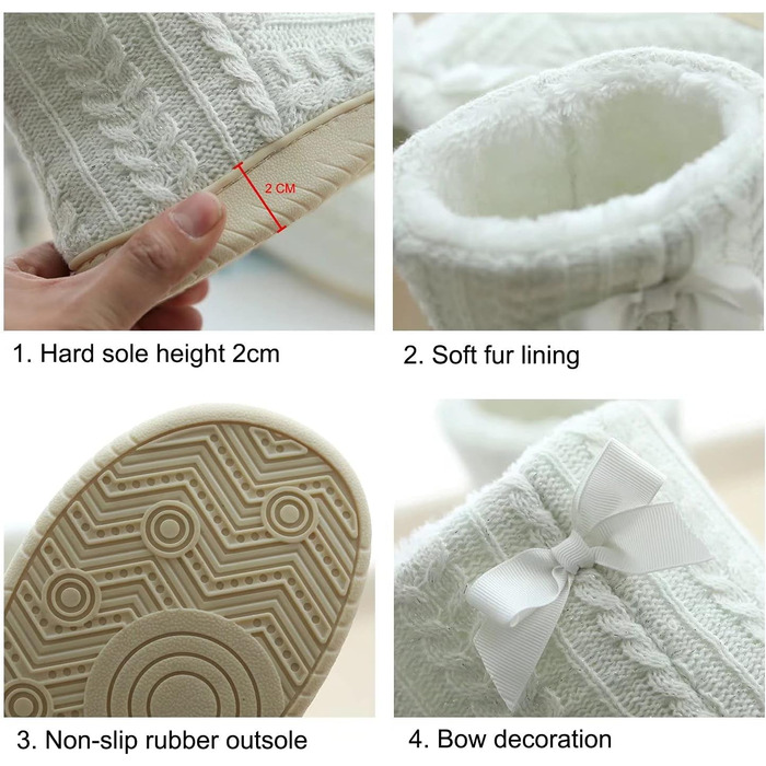 Тапочки додому жіночі з плюшевою підкладкою, з міцною підошвою, нековзні, 41/42 EU, білі