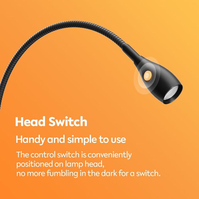 Світлодіодна настільна лампа Acegoo для читання з гнучким регульованим кронштейном (чорна) - 3000K, диммована, настінне кріплення, для спальні, книжок