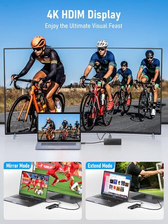 Lemorele USB-C Док-станція 10-в-1: Gigabit Ethernet, 4K HDMI, 4x USB 3.0/2.0, 100W PD, SD/TF, для MacBook/Dell/HP/Lenovo/Asus