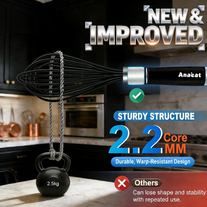 Набір силіконових вінчиків Aneaat (3 шт.) з нержавіючою сталлю – для антипригарного посуду, збивання, змішування. Розміри: 21 см, 26 см, 30 см