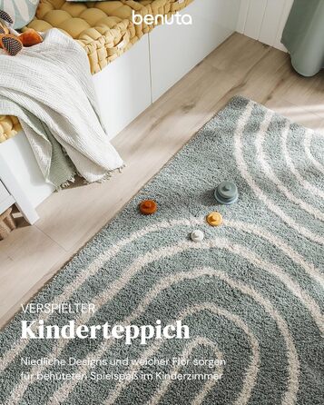 benuta Listen Kids Rug Gobi - Acrylic - Rectangular & in Style: Children's Motifs, Stripes, Scandi Living - Easy Care for Living Room, Bedroom, Blue, 80x150 cm 80 x 150 cm Blue