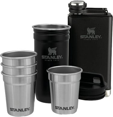 Набір Stanley Adventure: термофляга та 6 склянок для шотів - зелений хамелеон (матовий чорний), BPA-Free, для туризму