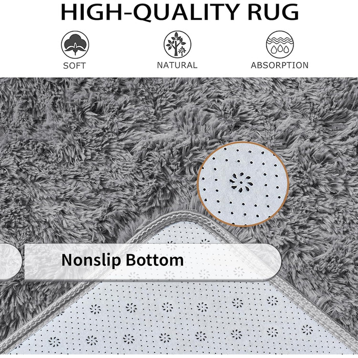 Пухнастий килим Hochflor, для вітальні, м'який, з антиковзаючою основою, можна прати, для спальні (сірий, 120x160 см)
