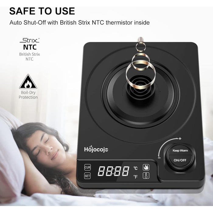 Електричний чайник-заварник зі сталевим гусячим носиком, 1л, 1200Вт, з регулюванням температури та функцією підігріву 24 години, чорний