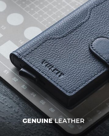 Чоловіче картхолдер VULKIT з RFID блокуванням, з металу, на 3 картки та віконцем для посвідчення, компактний гаманець, шкіряний, з магнітною застібкою, бордовий (справжня шкіра Litchi Navy)