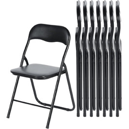 LuxNook 2 Pack Folding Chair, Folding Stool with Cushion, Strong Metal Frame, Camping Chair, Foldable Chair, Office Chair, Space-Saving Desk Chair for Guest, Holds up to 150kg (8pcs, Black)