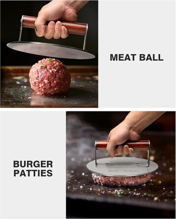 Пресс для бургера з нержавіючої сталі з дерев'яною ручкою, 15.24 см - Burger Smasher для м'яса, котлет, стейка, бекону, подарунковий набір