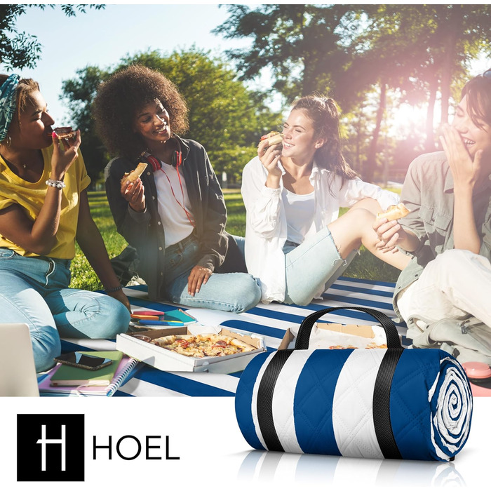 HOEL Picnic Blanket 200x200 cm Water-Repellent + Insulated - Padded Beach Mat XXL - Picnic Blankets - Outdoor Beach Blanket for Picnic Camping Beach