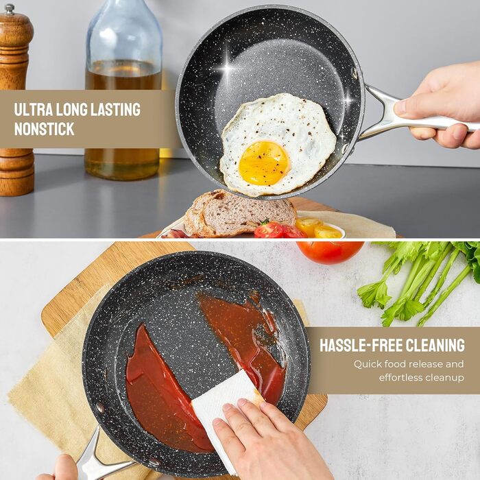 Набір каструль та сковорідок BEZIA, 10 шт., з антипригарним покриттям, сумісний з усіма плитами, сірий