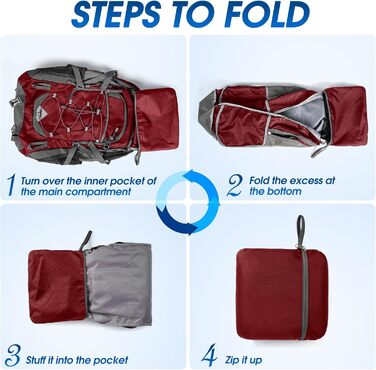 IGOLUMON Hiking Backpack Men Women 40L Waterproof Backpack Lightweight Foldable Travel Backpack Trekking Backpack with Reflective Strips For Cycling, Climbing, Mountaineering and Travel Sports, Red