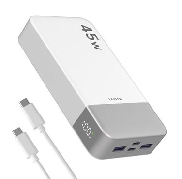Power Bank JUOVI 20000mAh з швидкою зарядкою 45W, 2xUSB-C, 2xUSB-A, LED-індикатор, для телефону, ноутбука, планшета - білий J2621
