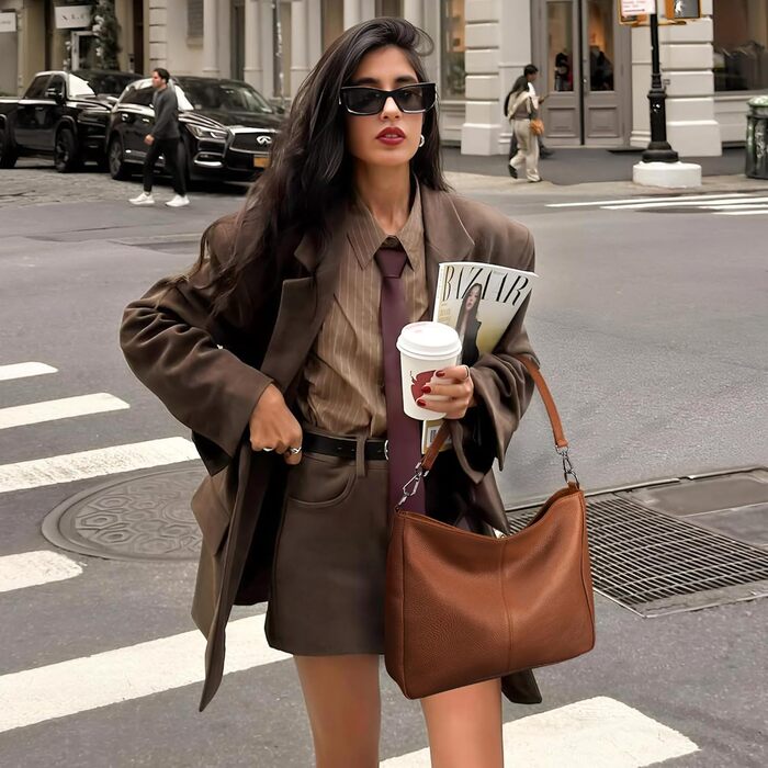 Сумка жіноча шкіряна Befen Shopper Hobo середнього розміру, коричнева (A-braun) з 2 ремінцями