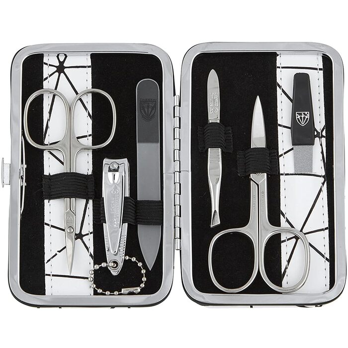 Набір для манікюру DREI SCHWERTER 'Genova' 6 предметів | Німецька якість | Чорний кейс з екошкіри | В комплекті: ножиці, щипці, кусачки, скляний наперсток, пінцет, алмазний наперсток