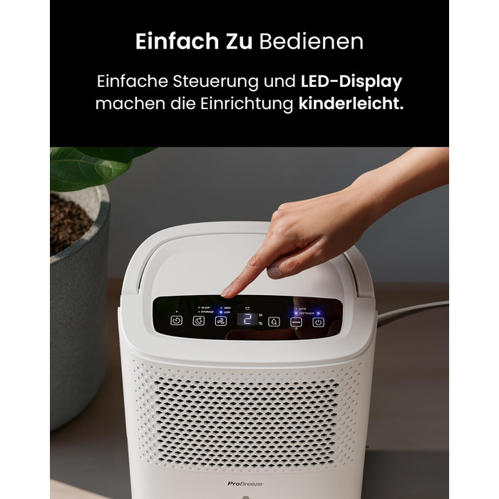 Про Бріз® Eco Kompakt 12L/день - Розумний осушувач повітря з Wi-Fi, LED-дисплеєм, функцією сушіння та автоматичним вимкненням (12л, 20 м²)