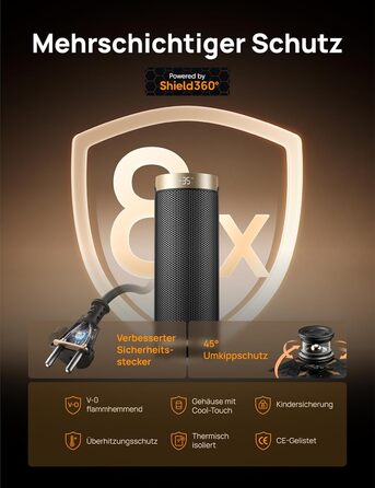 Електричний обігрівач Dreo 2000W з термостатом та Wi-Fi, 16 дюймів, 3 режими, 3 швидкості, 12h таймер, для спальні, золотий