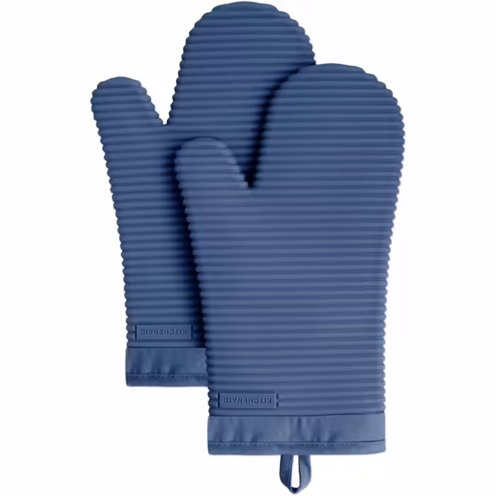 KitchenAid Oven Mitt Set, Textured, Soft Silicone, Blue Willow, 2 Pieces