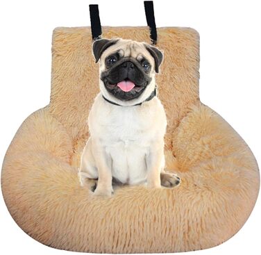 Автокрісло для собак, лежанка для собак у машину, авто лежанка для тварин, крісло для собак з ременем безпеки, авто лежанка для маленьких, середніх та великих собак (Абрикосовий, Великий)