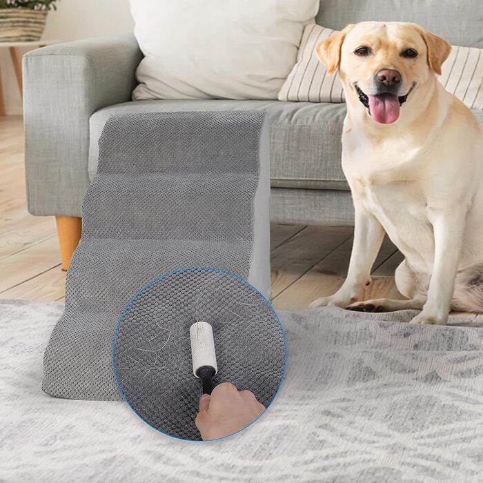 LIANTRAL Dog Stairs, 3 Steps Dog Staircase for Bed and Sofa, Made of High-Density Sponge, Cat Stairs Dog Ramp with Removable, Washable Cover and Pet Hair Remover Roller, 40 cm High (4 Steps Grey)