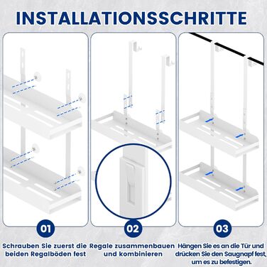 Поличка для душу MEIJO без свердління, органайзер для ванної кімнати з 4 гачками, білий