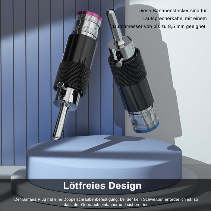 Комплект бананових роз'ємів Monosaudio (8 шт), позолочені затискачі для акустичних кабелів, домашнього кінотеатру та AV-ресиверів, Rhodiniert (BA1410)