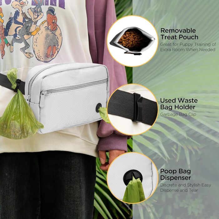 Сумка для собак з карабіном, сумка для тренування цуценят з відділенням для ласощів та тримачем для пакетів, зручна сумка для перенесення їжі та відходів для тварин з регульованим поясом (Сіра)