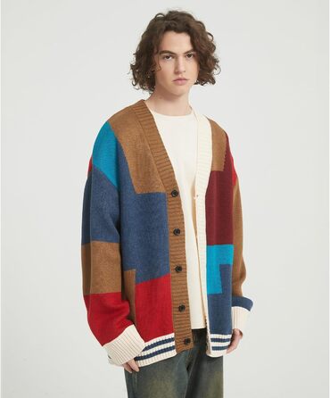 Чоловічий в'язаний кардиган Gurunvani з довгими рукавами та ґудзиками, XXL, чорний