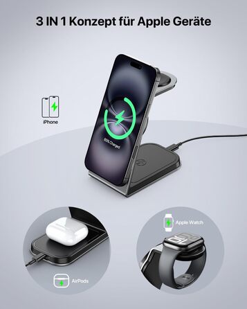 Зарядна станція 3-в-1 для Apple Watch, iPhone та AirPods Pro (індуктивна, бездротова) Сірий