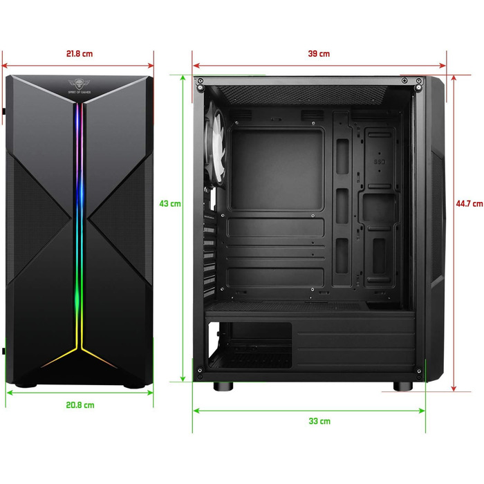 Комп'ютерний корпус Spirit of Gamer Gamer Clone III з RGB підсвічуванням - ATX/mATX/ITX Tower з металевою передньою панеллю та скляною бічною панеллю