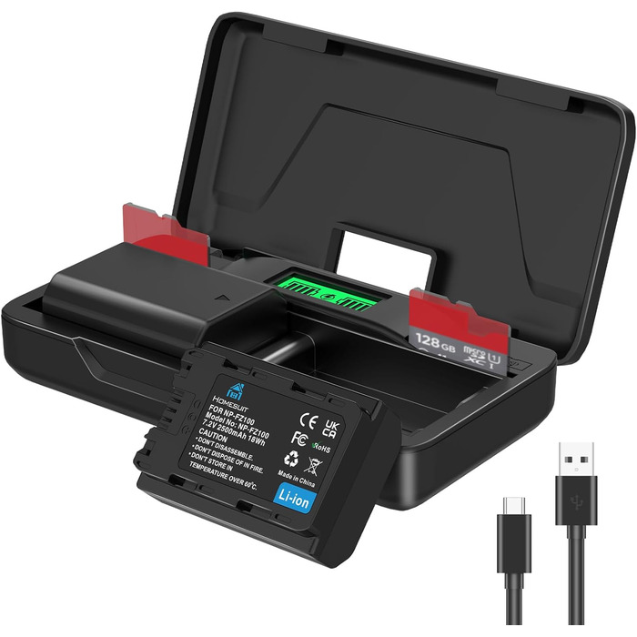 Акумулятор NP-FZ100 Homesuit 2280mAh та подвійний зарядний пристрій для камер Sony ZV-E1, FX3, FX30, A7RIII, A7RV, A7RIV, A7SIII, A7III, A7IV, A7C, A7CII, A6600, A6700, Alpha A1, A9, A9II, A9III, 9R, A9R, 9S (2 шт.)